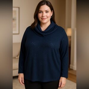 Lane Bryant Womens Sequin Embellished Cowlneck Top Black Size 18/20 night out
